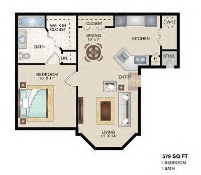 Stonegate Apartments Amarillo, Texas 1 Bedroom Floor Plan